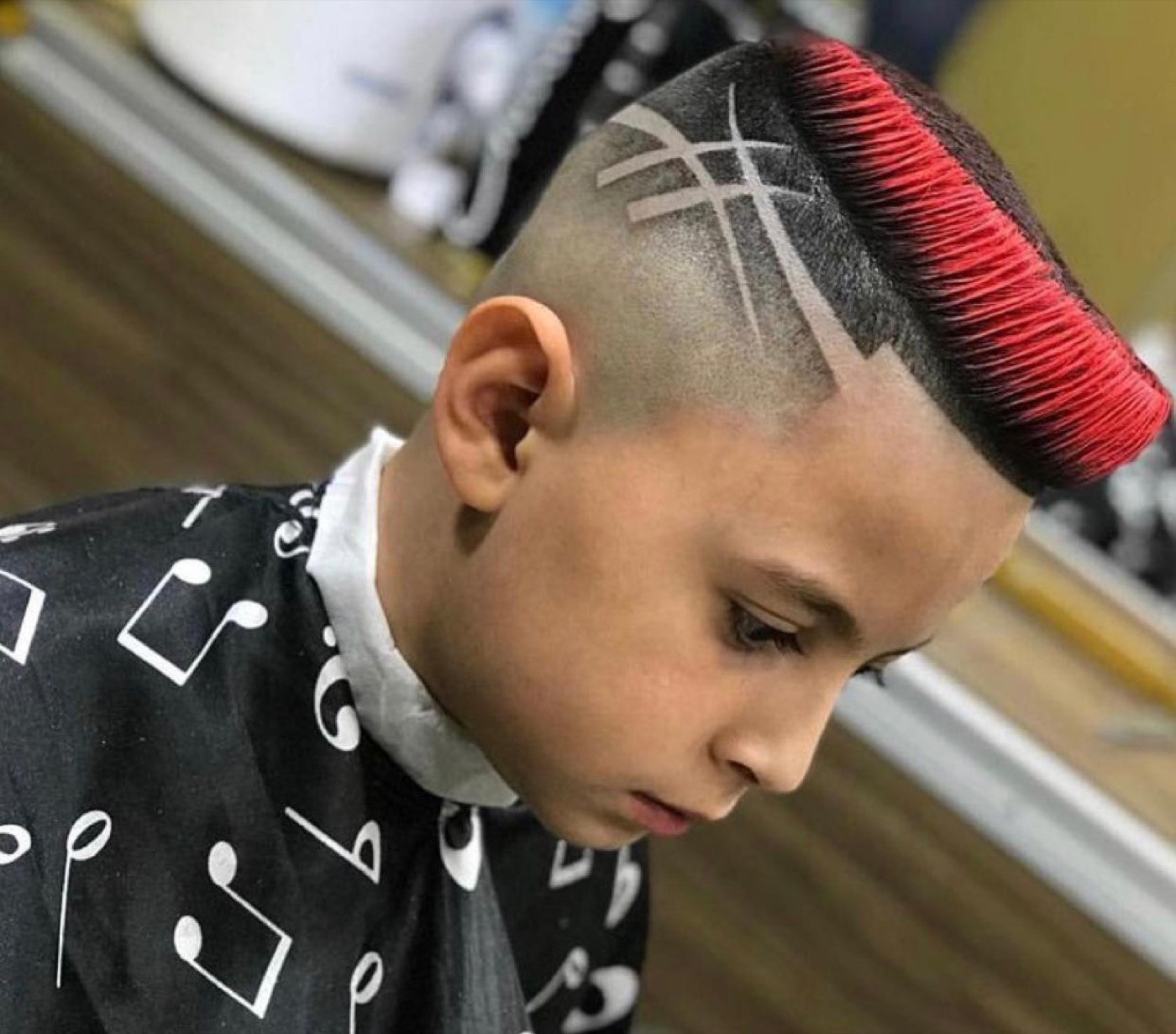 Boy's mohawk with red tip design