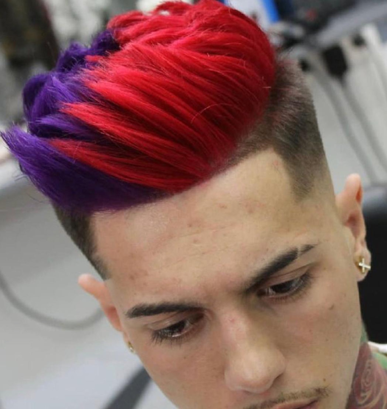 Red and purple colored pompadour